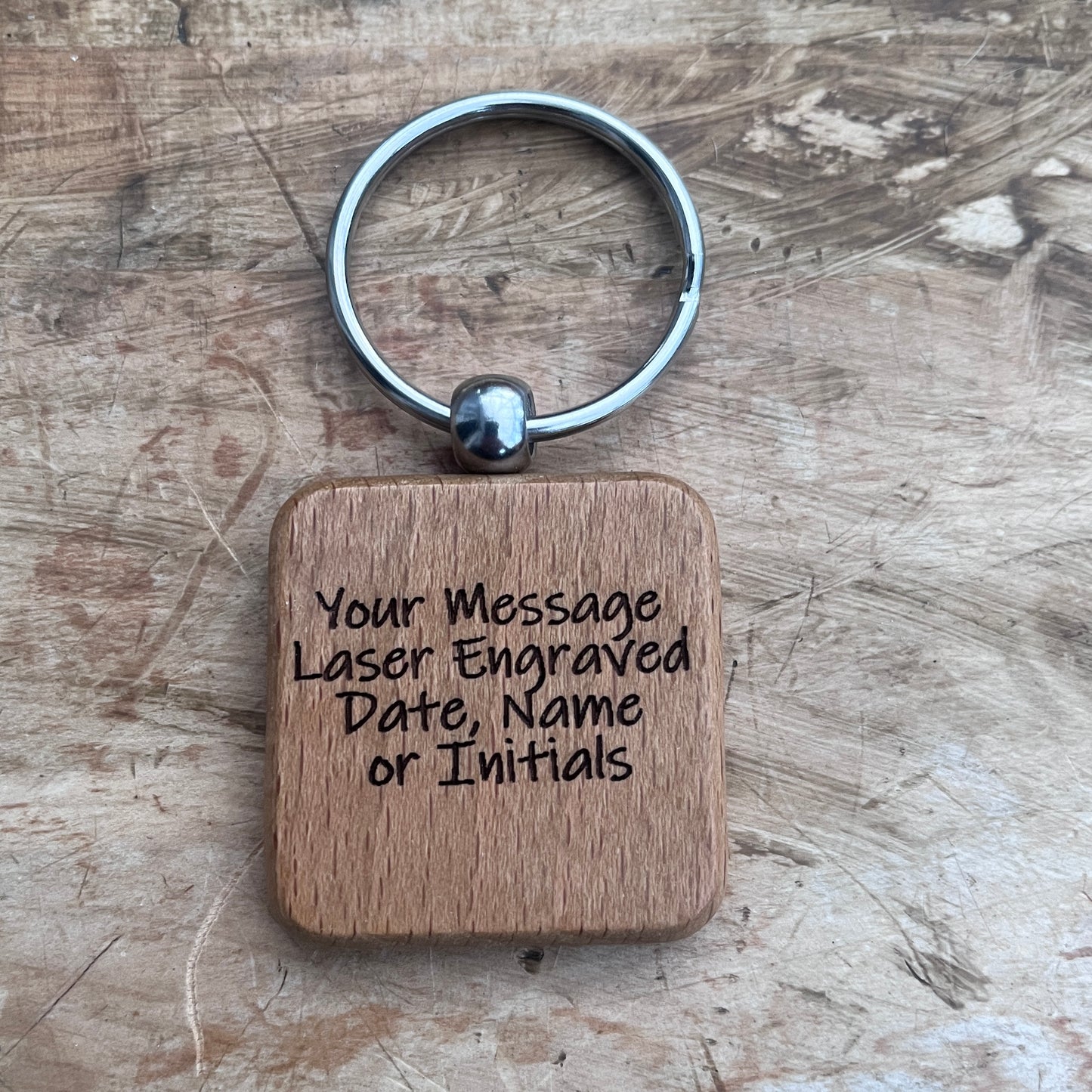 Wooden Square Keyring