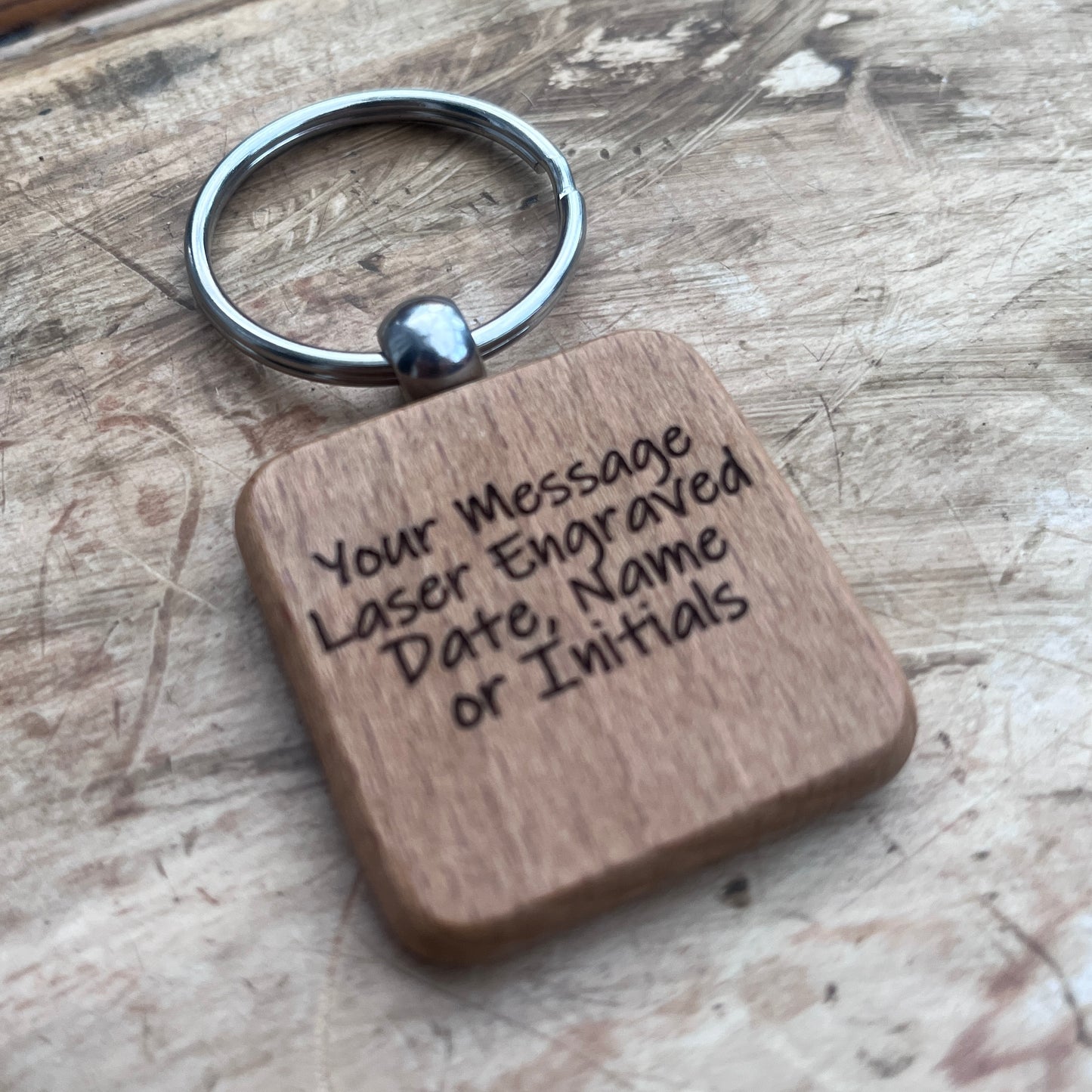 Wooden Square Keyring