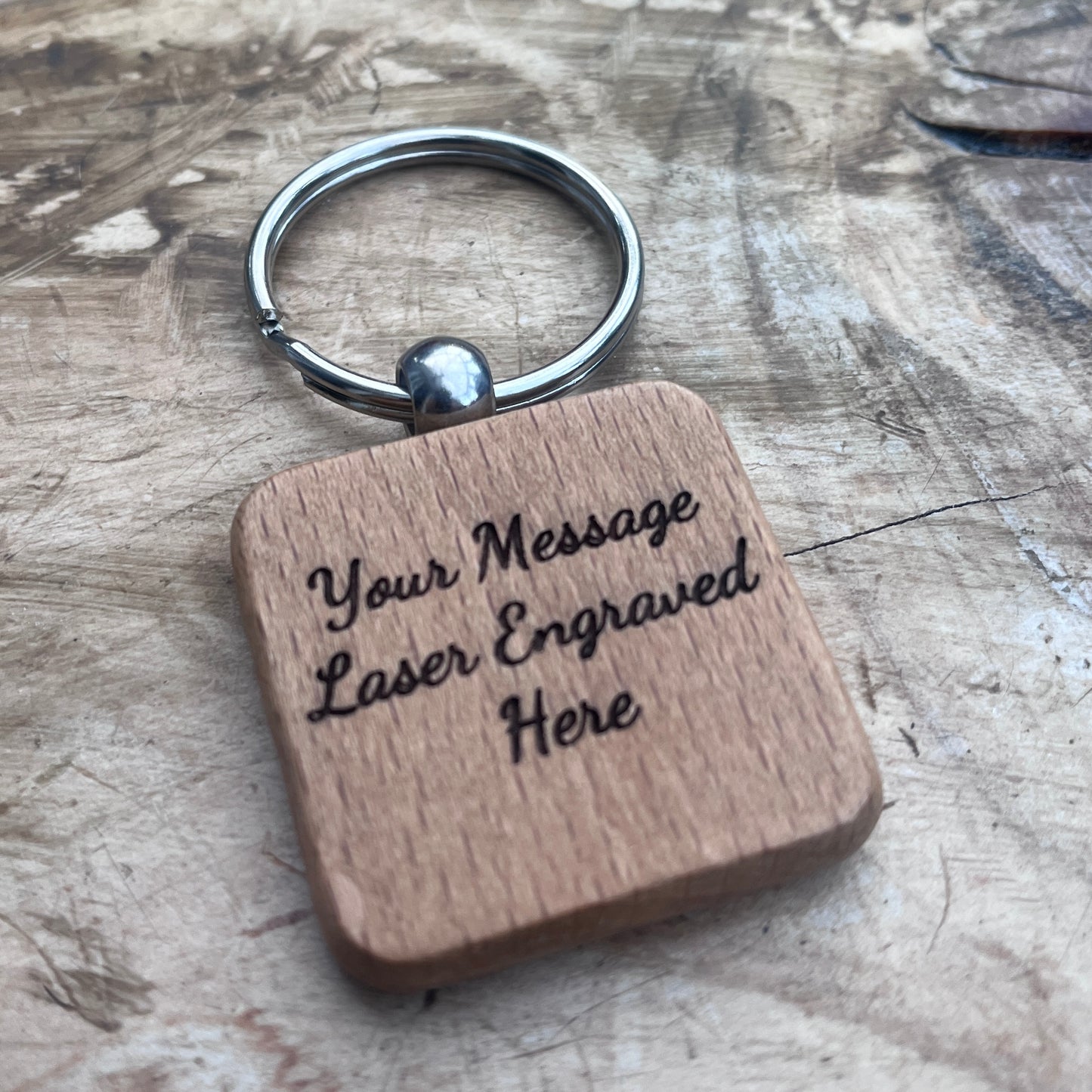 Wooden Square Keyring